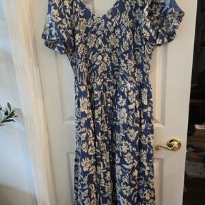 Lane Bryant Navy and Cream Floral Midi Dress